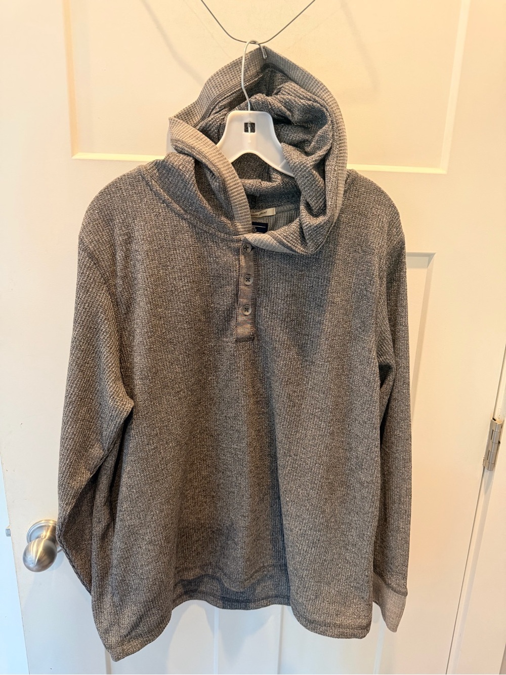 JAG My Favorite Shirt Gray Waffle Knit Hooded Henley Pullover Hoodie XL